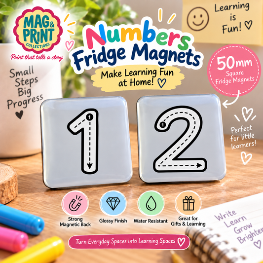 Personalised Numbers Tracing Fridge Magnets – 11 -Piece Set for Kids | Custom Colours